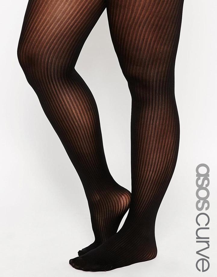 Asos Curve Fine Rib Tights - Black