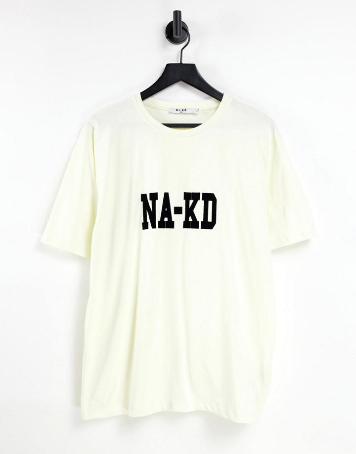 Na-kd Organic Cotton Oversized Logo Print T-shirt In Beige-neutral