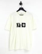 Na-kd Organic Cotton Oversized Logo Print T-shirt In Beige-neutral