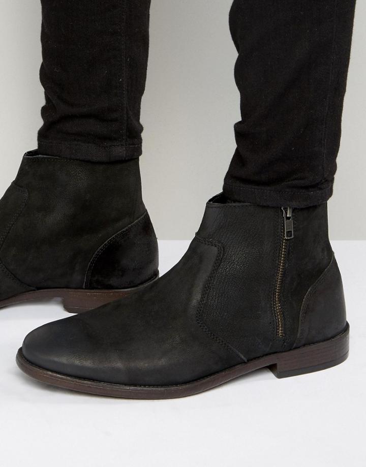 New Look Leather Chelsea Boots In Black With Zip Detail - Black