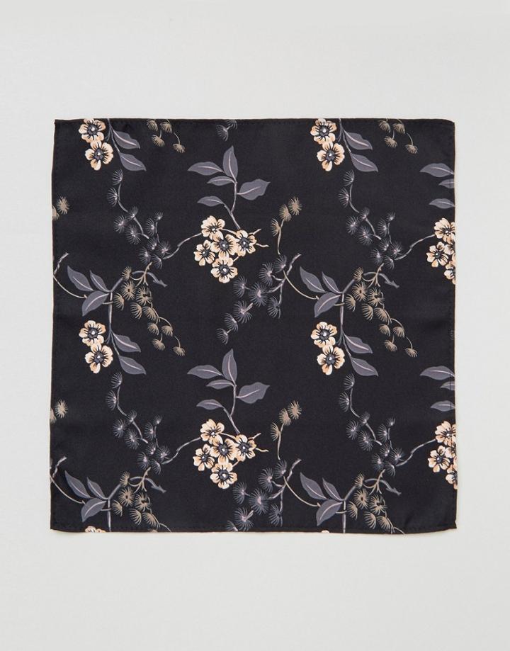 Asos Pocket Square In Cream Floral Print - Black