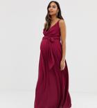 Asos Design Maternity Cami Wrap Maxi Dress With Tie Waist-purple