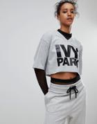 Ivy Park Logo Crop Top In Gray - White