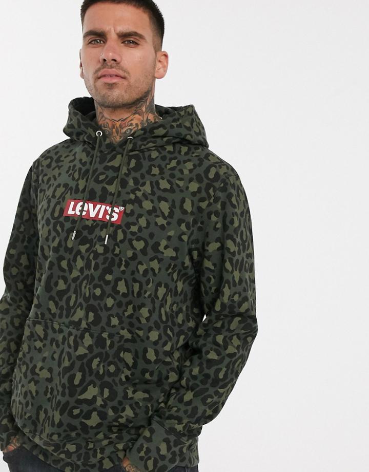 Levi's Original Boxtab Logo Cheetah Print Hoodie In Olive Woods-green