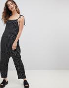 Asos Jersey Minimal Jumpsuit With Ties In Polka Dot - Black