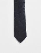 Twisted Tailor Tie In Black With Tonal Wave Pattern