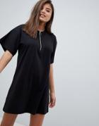 Missguided Zip Detail T-shirt Dress - Black