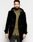 Gloverall Duffle Coat With Check Hood - Black