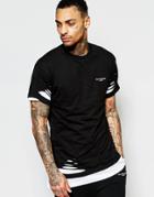 Illusive London Double Layered Longline T-shirt With Rips - Black