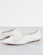 Asos Design Lake Bow Pointed Ballet Flats In White Daisy