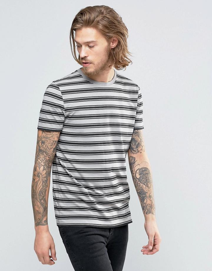 Asos Oversized T-shirt In Engineered Stripe - Gray