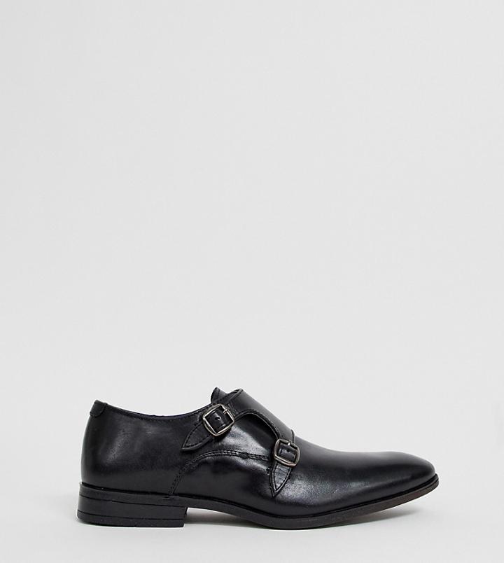Silver Street Wide Fit Leather Monk Shoe In Black