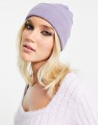 Asos Design Recycled Blend Deep Turn Up Beanie Hat In Lavender-purple