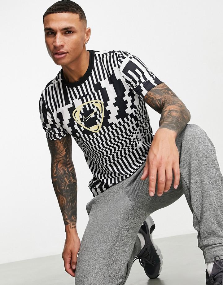 Nike Football Dri-fit Academy All Over Print T-shirt Black And White