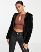 Na-kd Velour Zip Up Hoodie In Black - Part Of A Set