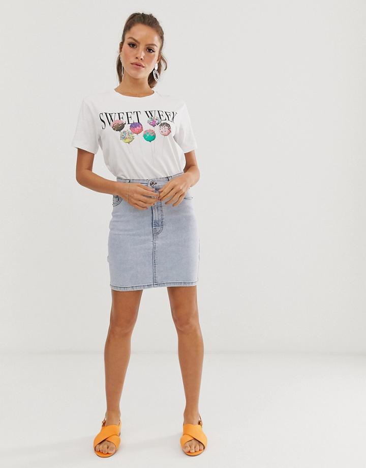 Stradivarius Stretch Denim Skirt In Acid Light Wash - Blue
