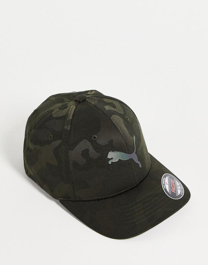 Puma Logo Cap In Camo-green