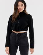 Asos Design Cropped Fleece With Zip - Black