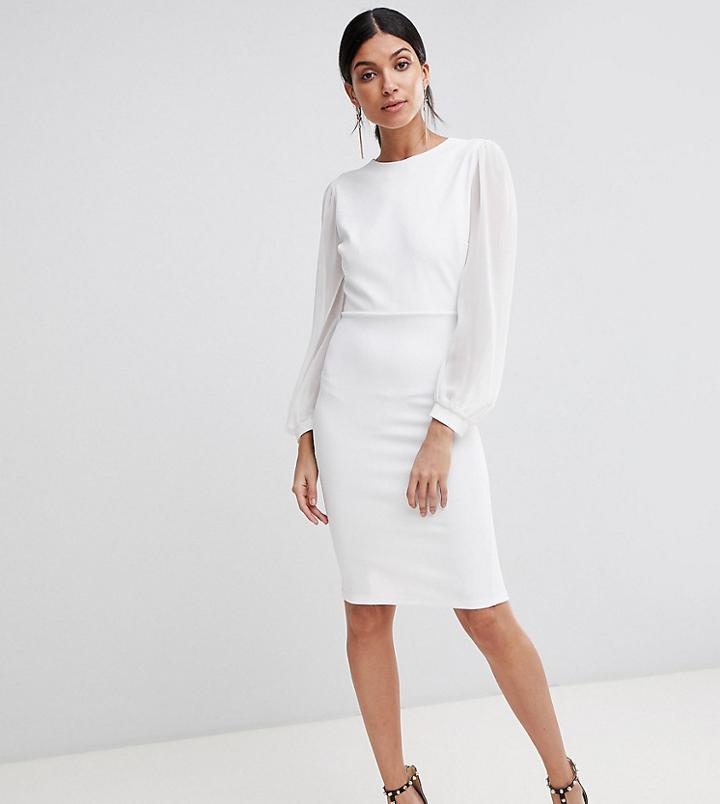 John Zack Tall Open Back Bodycon Dress With Split Sleeve Detail - White