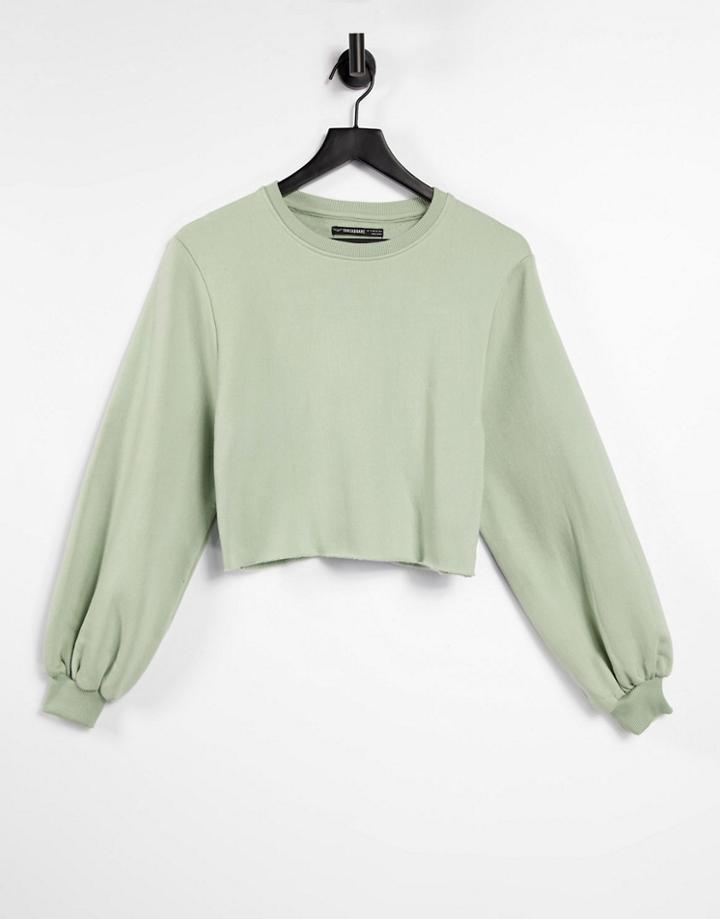 Threadbare Rebel Cropped Raw Edge Sweatshirt In Dusty Green