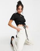 The Ragged Priest Crop T-shirt With Tie Front Detail-black