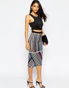 Asos Printed Variegated Stripe Pencil Skirt - Multi