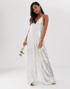 Asos Edition Wide Leg Sequin Cami Jumpsuit - White