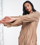 Missguided Petite Plisse Oversized Shirt In Camel - Part Of A Set-neutral