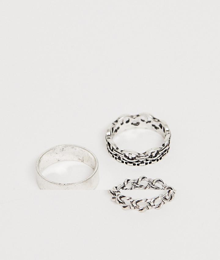 Asos Design Industrial Ring Pack In Burnished Silver Tone - Silver