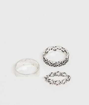 Asos Design Industrial Ring Pack In Burnished Silver Tone - Silver