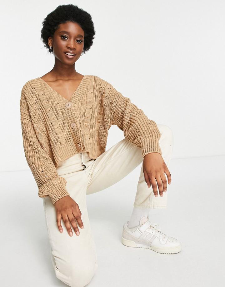 Stradivarius Boxy Cardigan In Beige-neutral