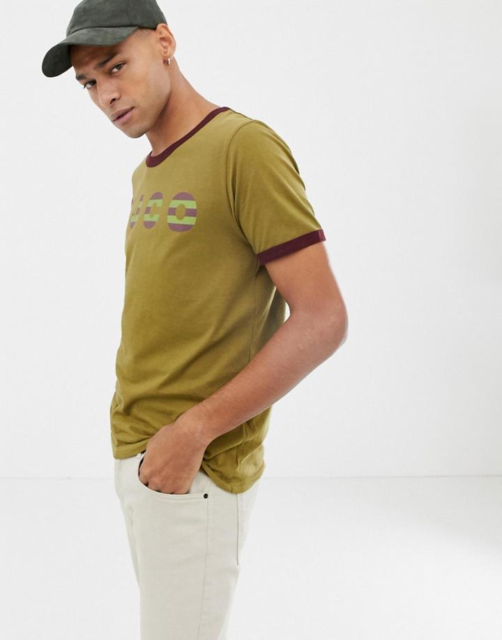 Nudie Jeans Co Kurt Logo Ringer T-shirt In Khaki - Green
