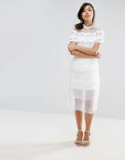 Fashion Union Tiered Midi Skirt In Pleat - Cream