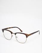 Asos Retro Glasses With Clear Lens In Tort - Brown