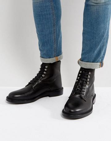 Walk London Darcy Leather Lace Up Boots - Black