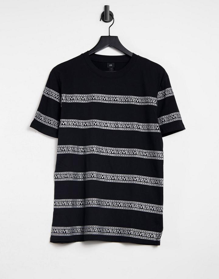 River Island Slim Fit T-shirt With Stripe In Black