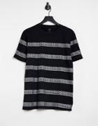River Island Slim Fit T-shirt With Stripe In Black