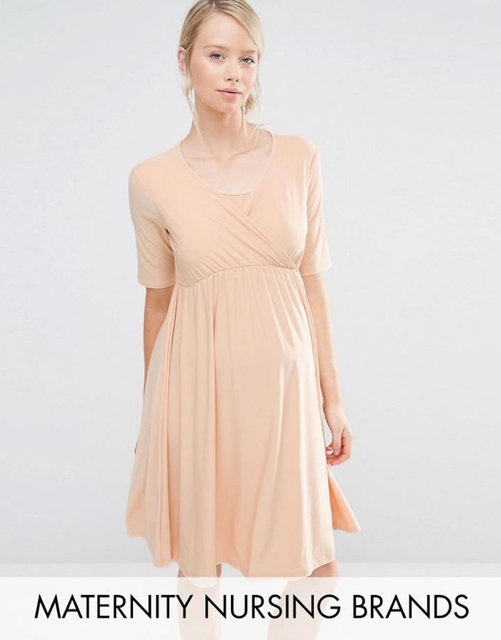Bluebelle Maternity Nursing Wrap Dress - Beige