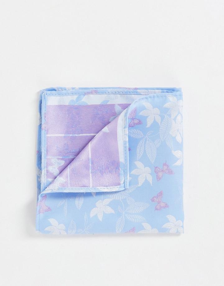 Asos Design Pocket Square In Baby Blue Floral With Butterflies