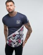 Siksilk T-shirt In Navy With Floral Print - Navy