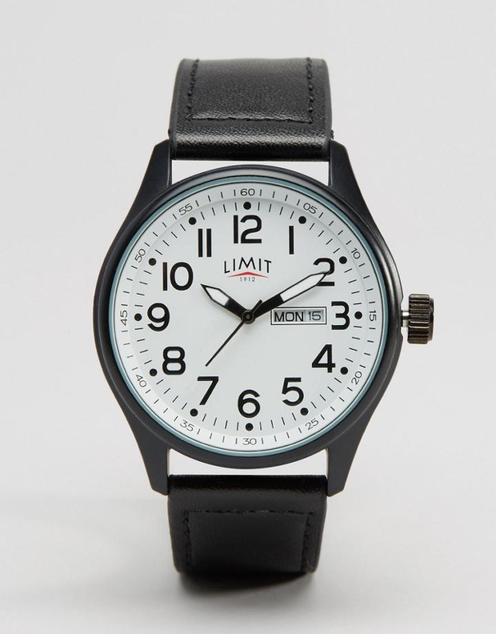Limit Leather Black Watch With White Dial - Black