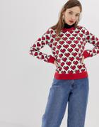 Love Moschino Allover Heart Print Sweatshirt - Red