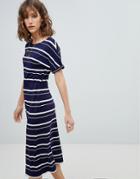 Warehouse Stripe T-shirt Midi Dress - Navy