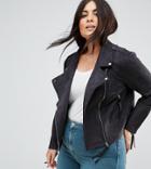 Missguided Plus Faux Suede Biker Jacket - Black