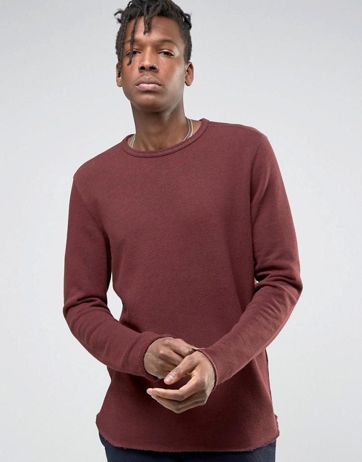Selected Homme Crew Neck Sweat With Curved Hem - Red