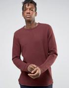 Selected Homme Crew Neck Sweat With Curved Hem - Red