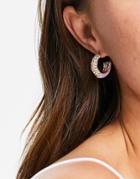 Asos Design Hoop Earrings In Crystal Dip Design In Gold Tone
