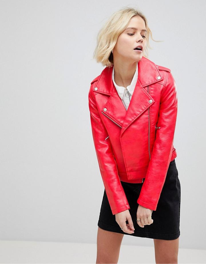 B.young Faux Leather Biker Jacket - Red