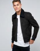 Selected Homme Leather Flight Jacket With Removeable Fleece Collar - Black