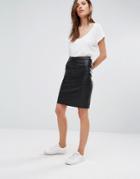 Vila Faux Leather Pencil Skirt - Black